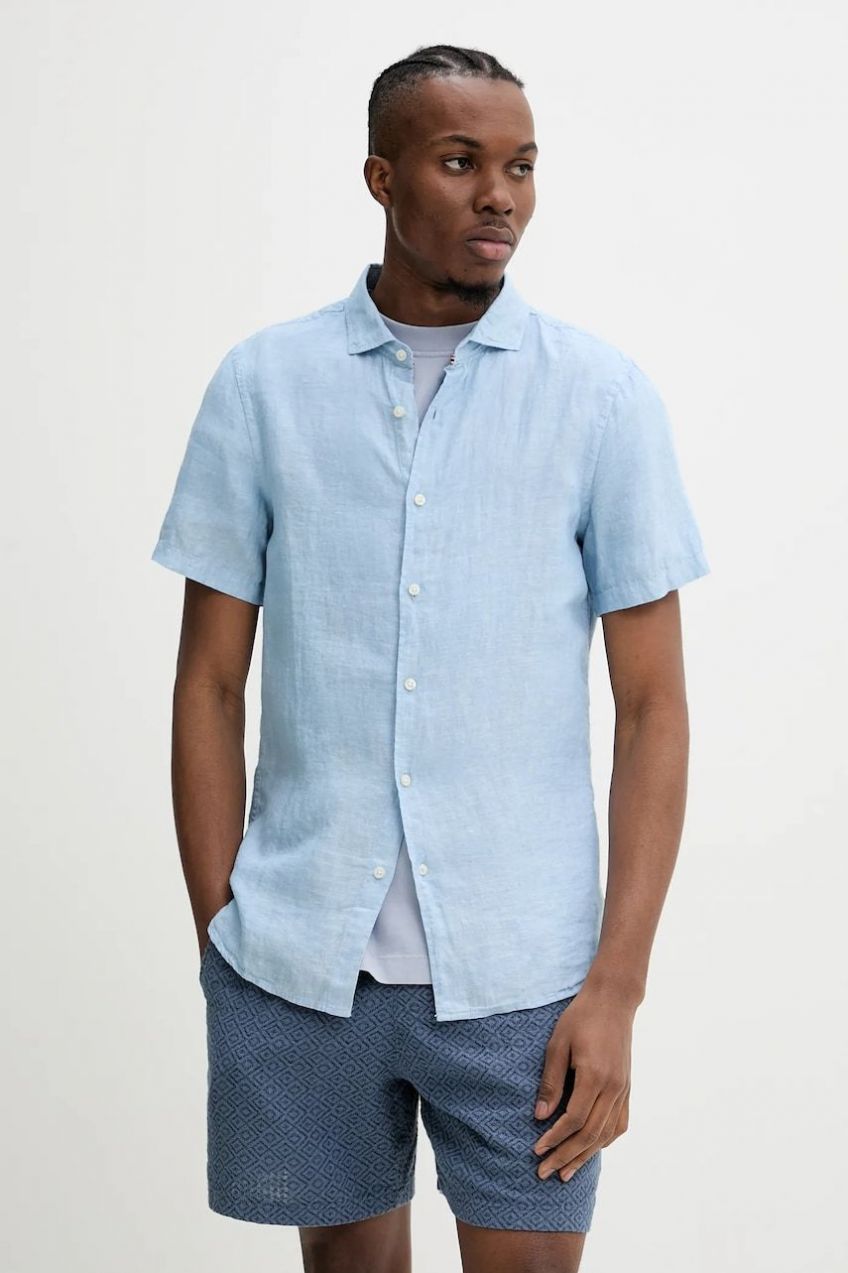 Ľanová košeľa Superdry regular, s talianskym golierom, M4010937A-F5P