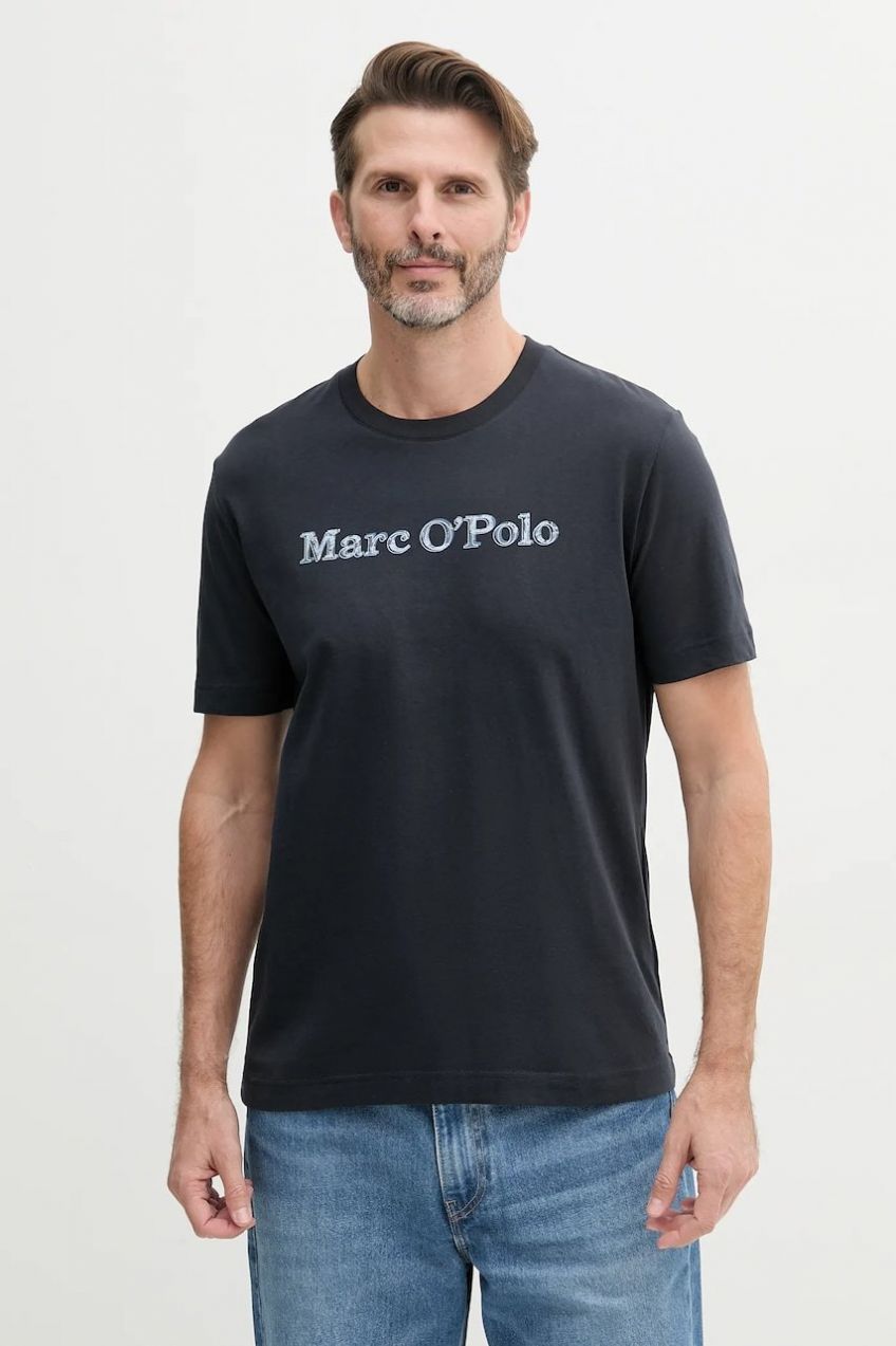 Bavlnené tričko Marc O'Polo pánske, tmavomodrá farba, s potlačou, 523201251182