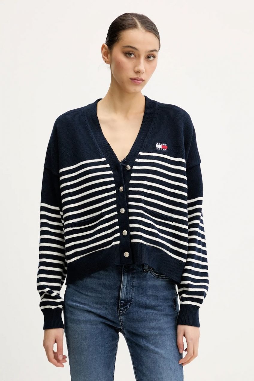Bavlnený kardigán Tommy Jeans tmavomodrá farba, DW0DW20257