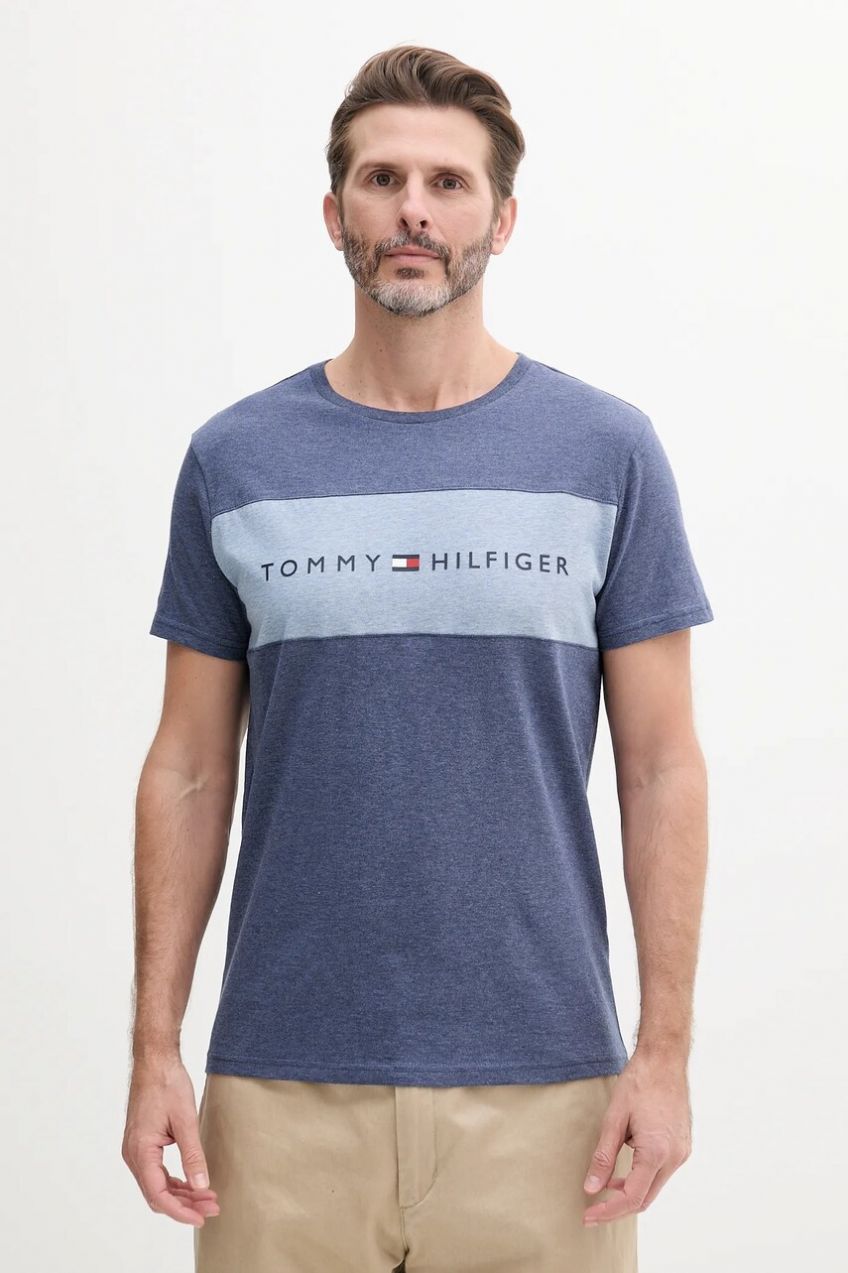 Bavlnené tričko Tommy Hilfiger pánske, tmavomodrá farba, vzorované, UM0UM03418