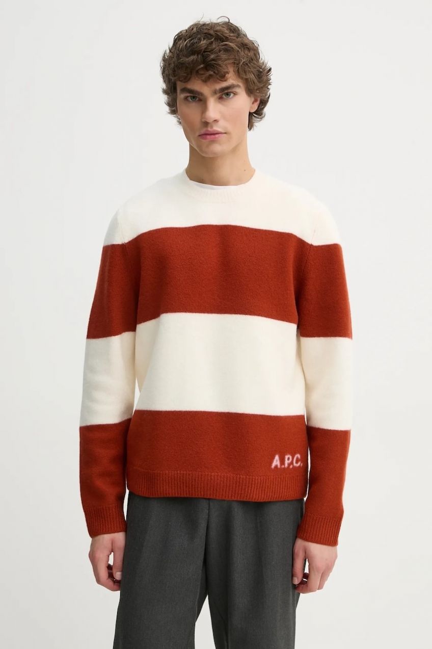 Vlnený sveter A.P.C. pull edwardo pánsky, oranžová farba, WVBDL.H23364