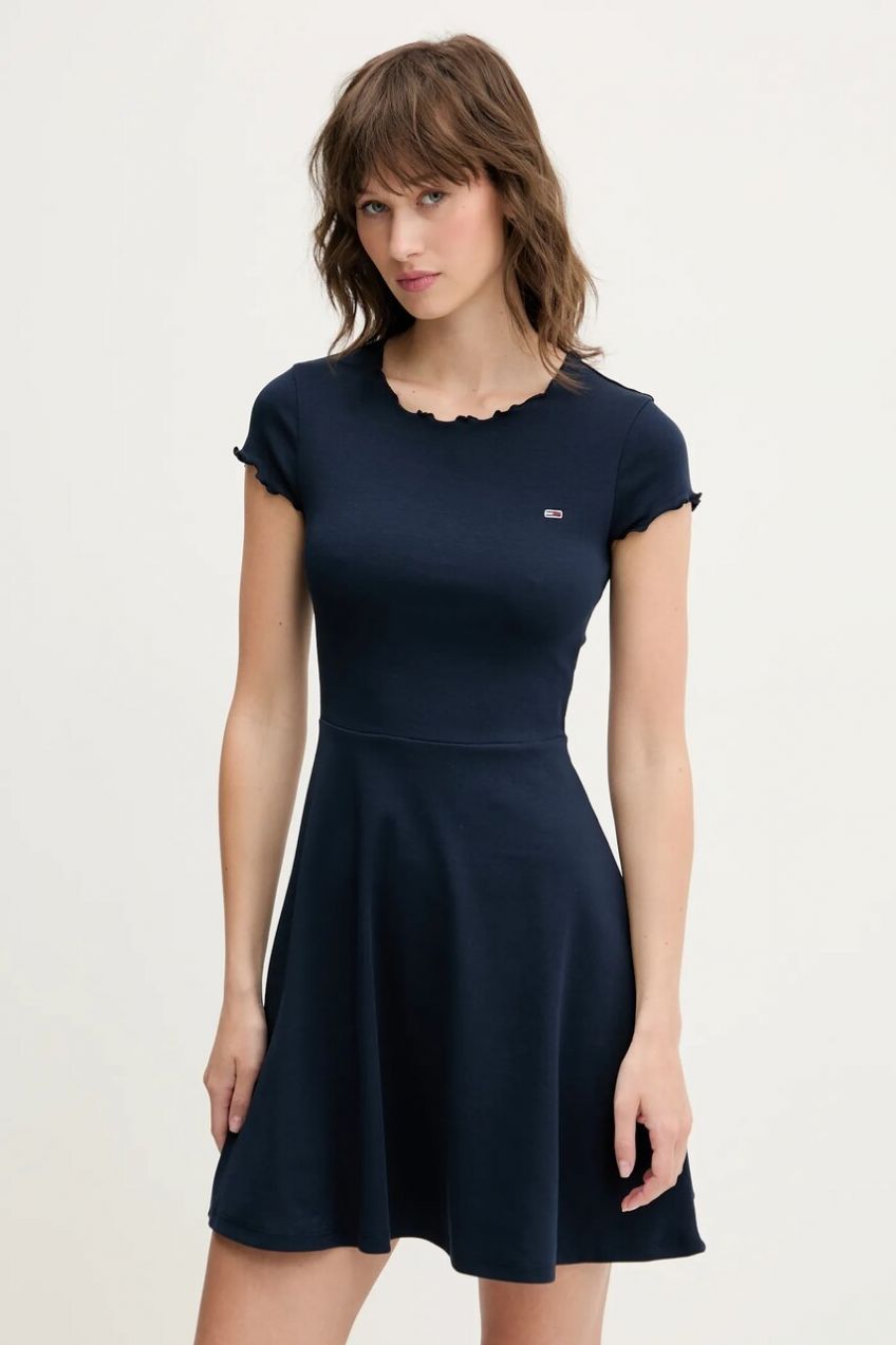 Šaty Tommy Jeans tmavomodrá farba, maxi, áčkový strih, DW0DW20614