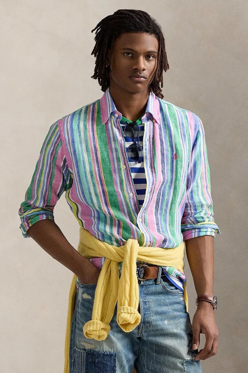 Ľanová košeľa Polo Ralph Lauren zelená farba, regular, s golierom button-down, 710968973