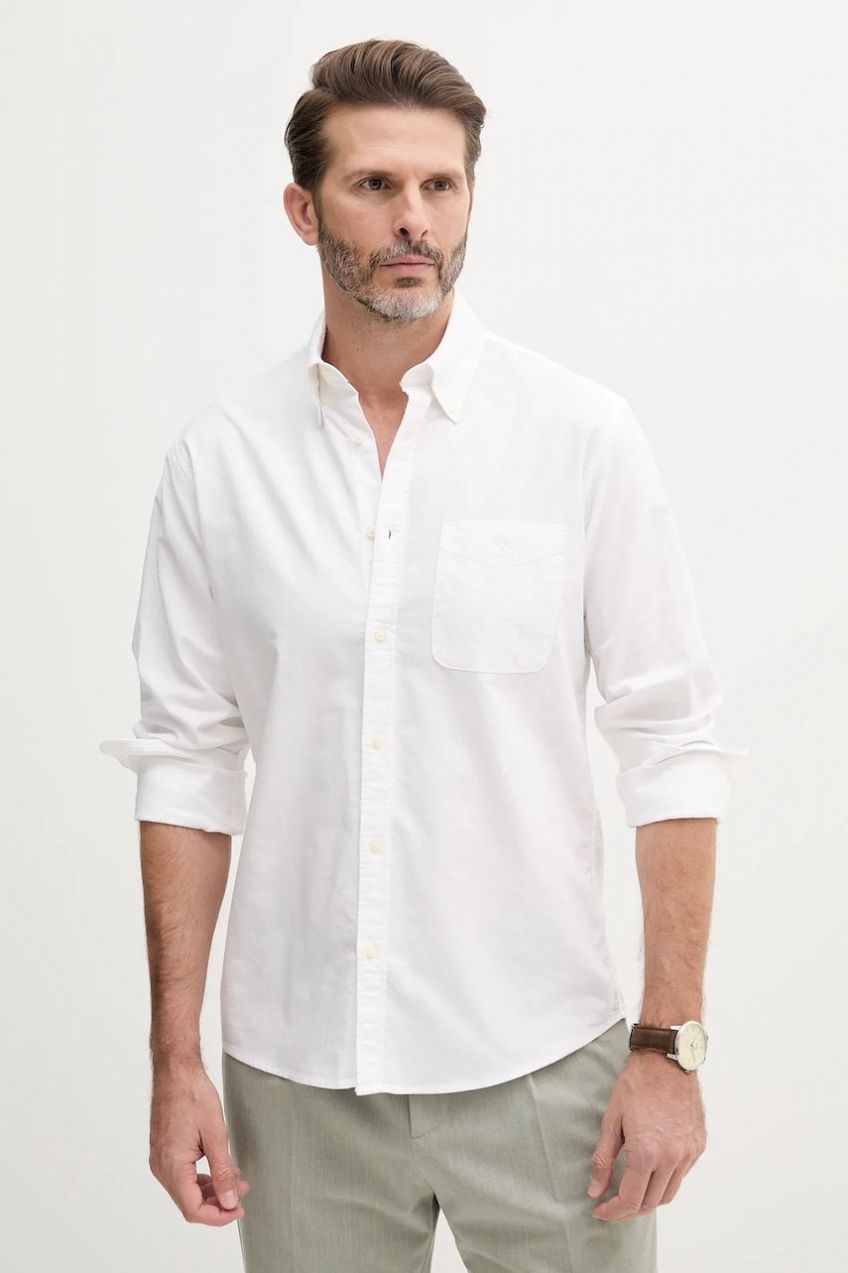 Bavlnená košeľa United Colors of Benetton biela farba, regular, s golierom button-down, 5FGBUQ05X