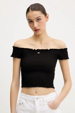 Blúzka Tommy Jeans čierna farba, jednofarebná, DW0DW20238