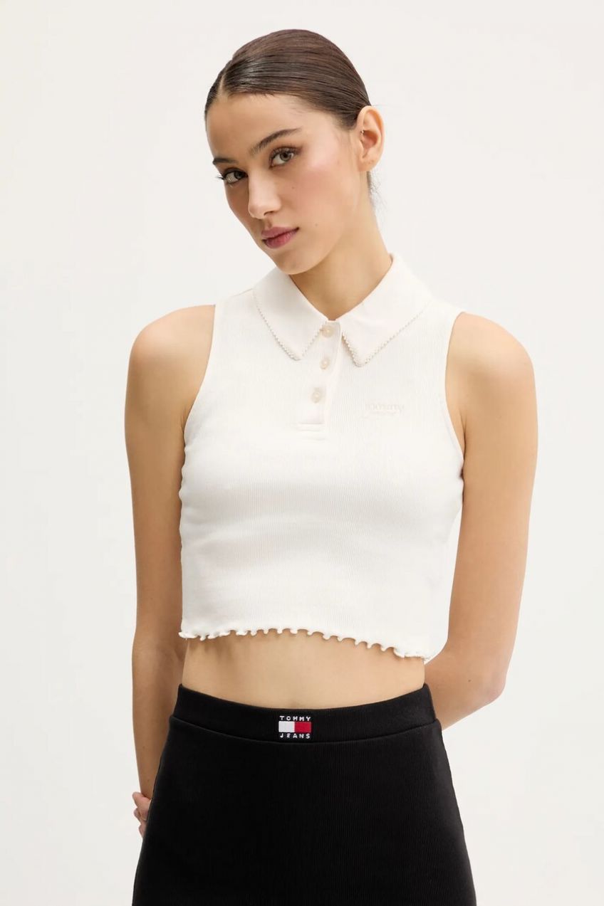 Top Tommy Jeans béžová farba, DW0DW20295