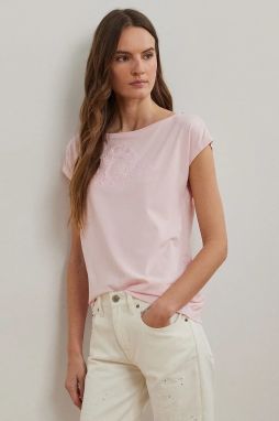 Bavlnené tričko Lauren Ralph Lauren dámske, ružová farba, 200963873