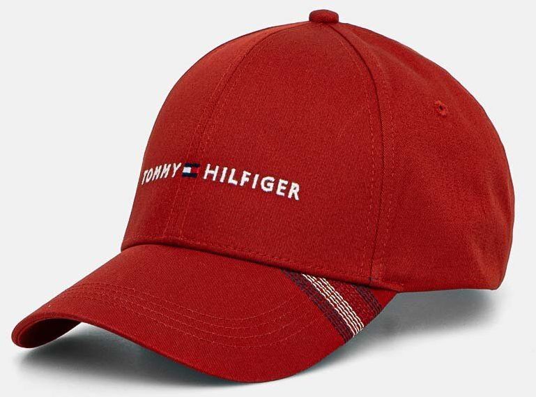 Bavlnená šiltovka Tommy Hilfiger červená farba, s nášivkou, AM0AM12532
