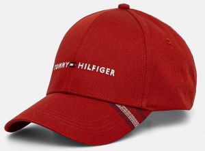 Bavlnená šiltovka Tommy Hilfiger červená farba, s nášivkou, AM0AM12532