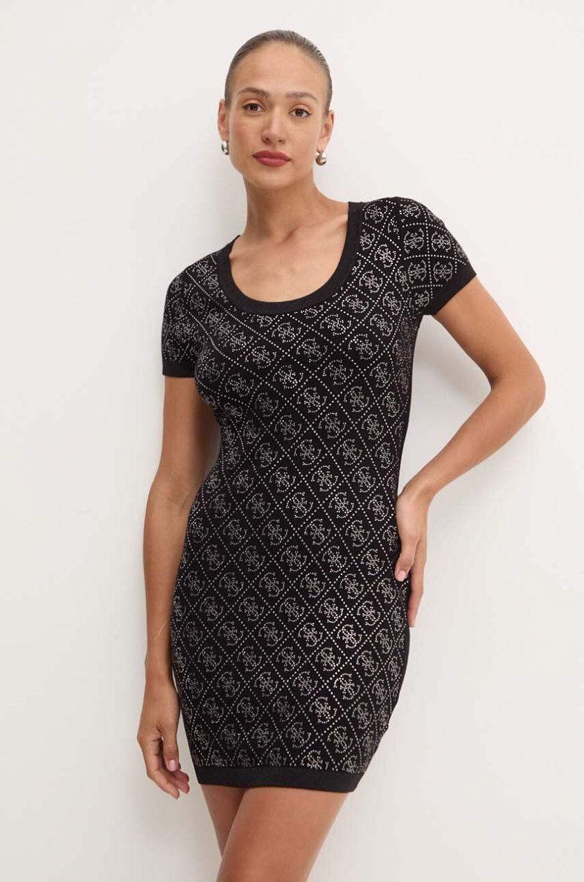 Šaty Guess čierna farba, mini, priliehavé, W4YK28 Z3FN0