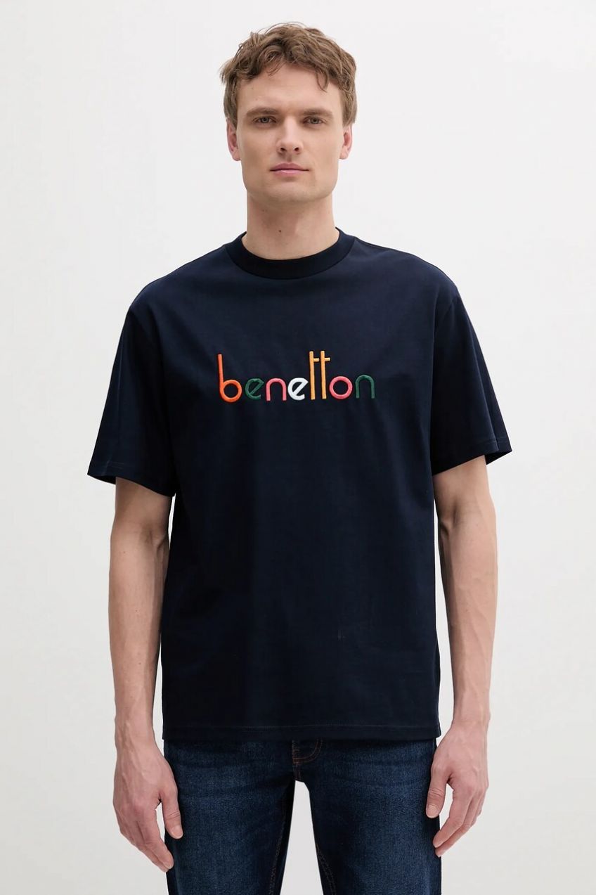 Bavlnené tričko United Colors of Benetton pánske, žltá farba, s nášivkou, 3MI6U109O