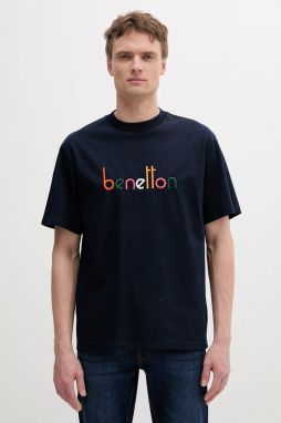 Bavlnené tričko United Colors of Benetton pánske, žltá farba, s nášivkou, 3MI6U109O