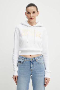 Bavlnená mikina Versace Jeans Couture dámska, biela farba, s kapucňou, s potlačou, 78HAIT01 CF01T