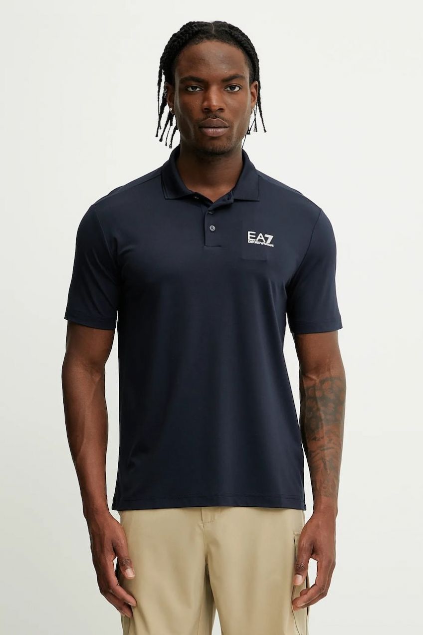 Polo tričko EA7 Emporio Armani pánske, čierna farba, s potlačou, AF13530.7M000180