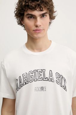 Bavlnené tričko MM6 Maison Margiela pánske, biela farba, s potlačou, SH0GC0046