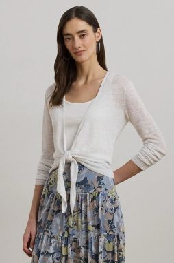 Ľanový kardigán Lauren Ralph Lauren biela farba, ľahké, 200963665