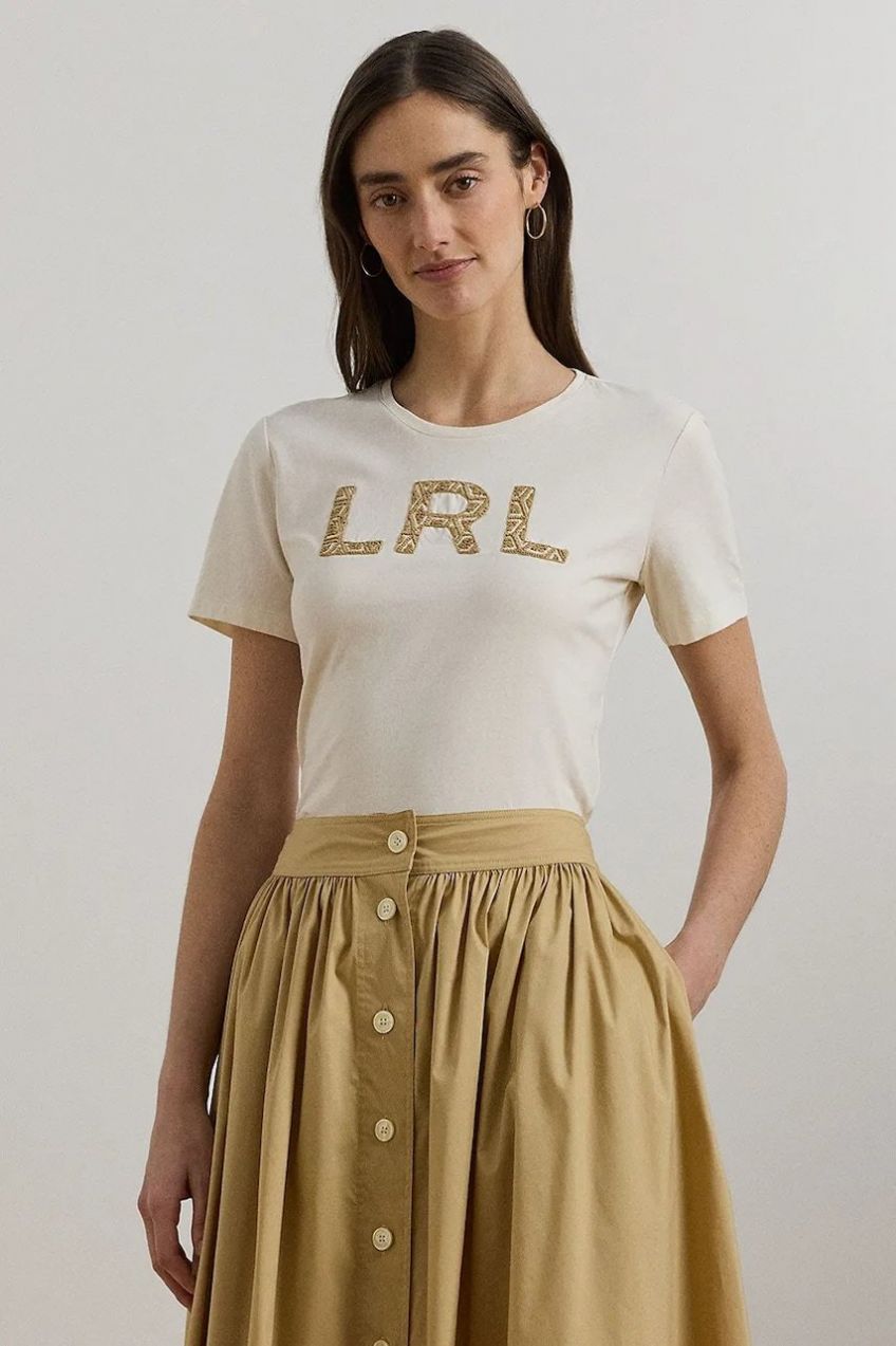 Bavlnené tričko Lauren Ralph Lauren dámske, béžová farba, 200963950