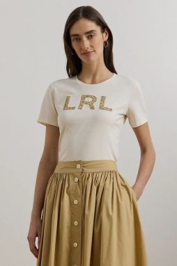 Bavlnené tričko Lauren Ralph Lauren dámske, béžová farba, 200963950