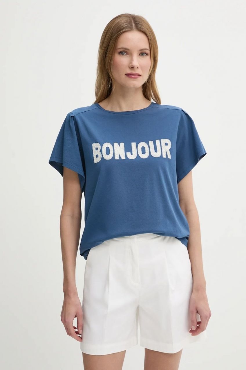 Bavlnené tričko United Colors of Benetton dámske, tmavomodrá farba, 3LNSD109Z