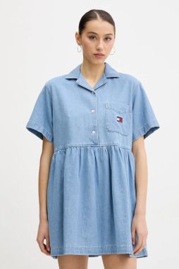 Rifľové šaty Tommy Jeans mini, áčkový strih, DW0DW20372