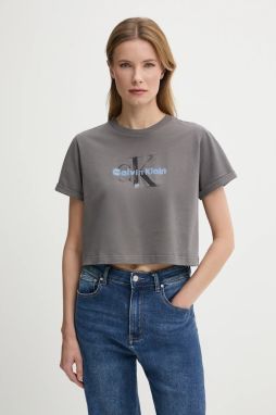 Bavlnené tričko Calvin Klein Jeans dámske, šedá farba, LV047AB814