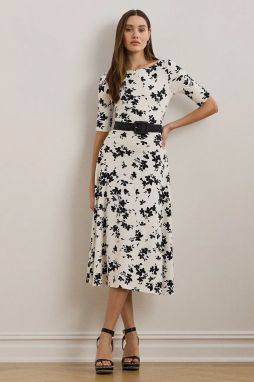 Bavlnené šaty Lauren Ralph Lauren čierna farba, midi, áčkový strih, 250964093