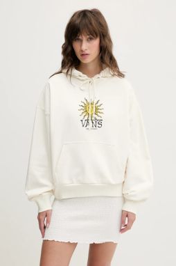 Bavlnená mikina Vans béžová farba, s kapucňou, s potlačou, VN000NXTFS81