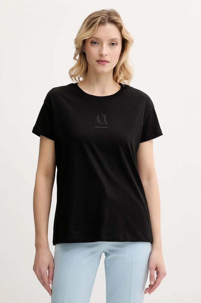 Bavlnené tričko Armani Exchange dámske, čierna farba, XW000830 AF10356