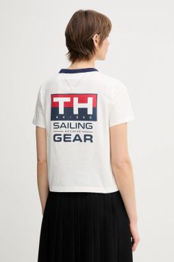 Bavlnené tričko Tommy Hilfiger SAILING dámske, biela farba, WW0WW45598