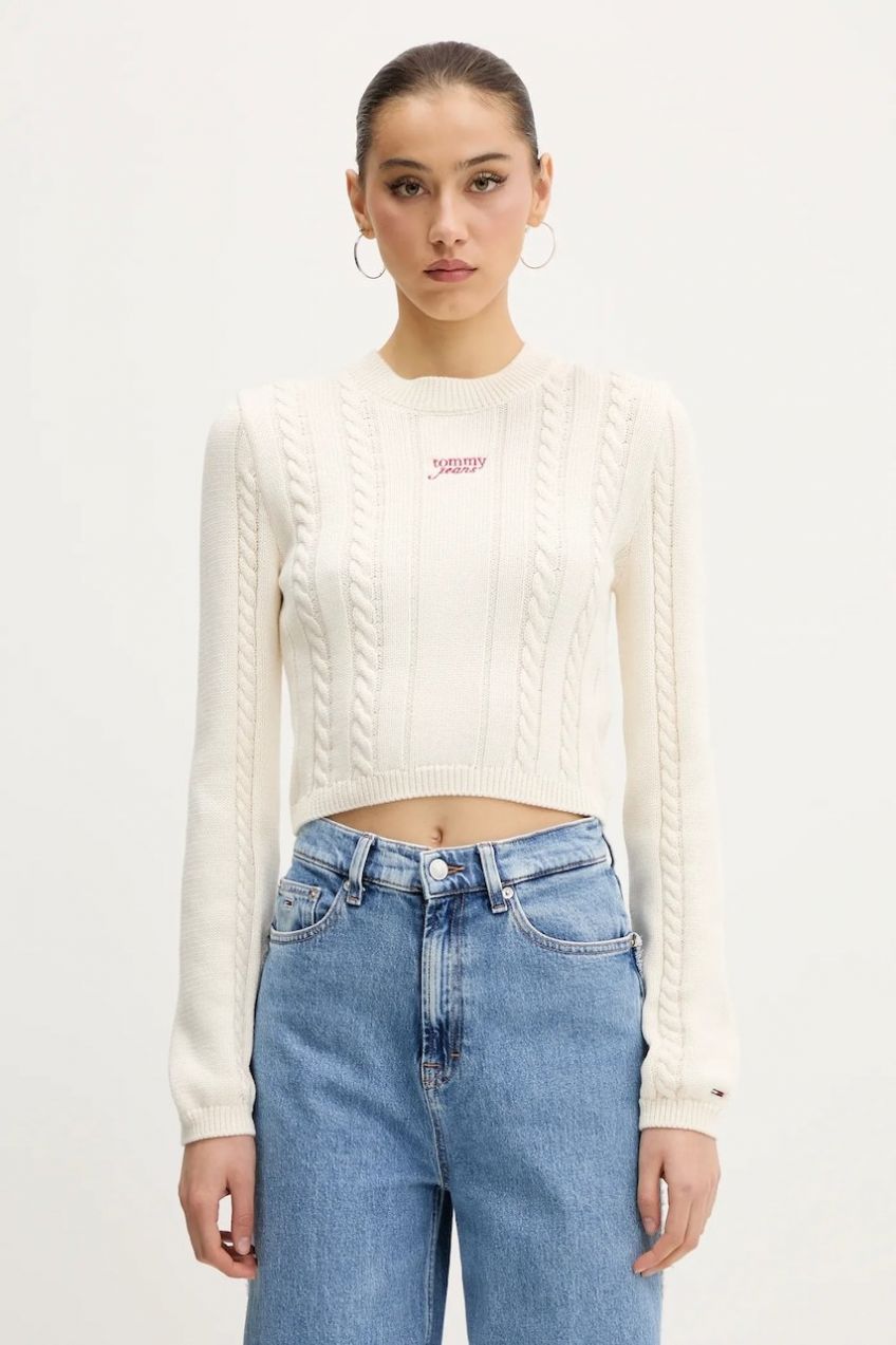 Bavlnený sveter Tommy Jeans béžová farba, DW0DW20256
