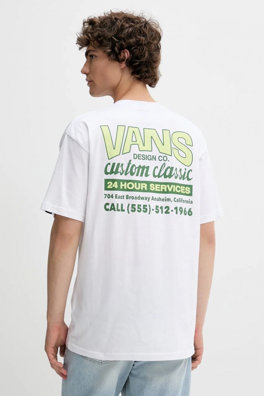 Bavlnené tričko Vans pánske, biela farba, s potlačou, VN000M60WHT1