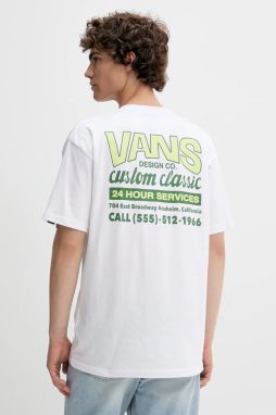 Bavlnené tričko Vans pánske, biela farba, s potlačou, VN000M60WHT1