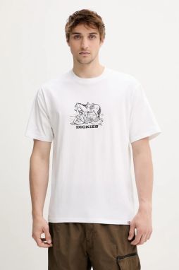 Bavlnené tričko Dickies pánske, biela farba, s potlačou, DK0A4Z910WH1