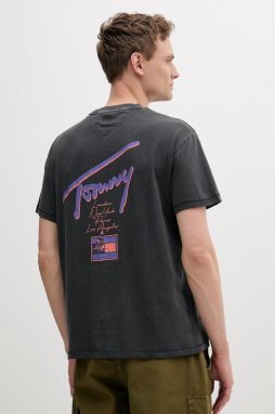 Bavlnené tričko Tommy Jeans pánske, šedá farba, s potlačou, DM0DM20768
