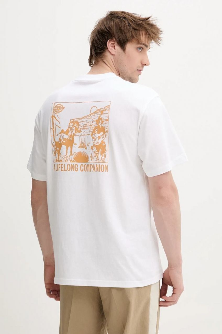 Bavlnené tričko Dickies pánske, biela farba, s potlačou, DK0A4Z980WH1