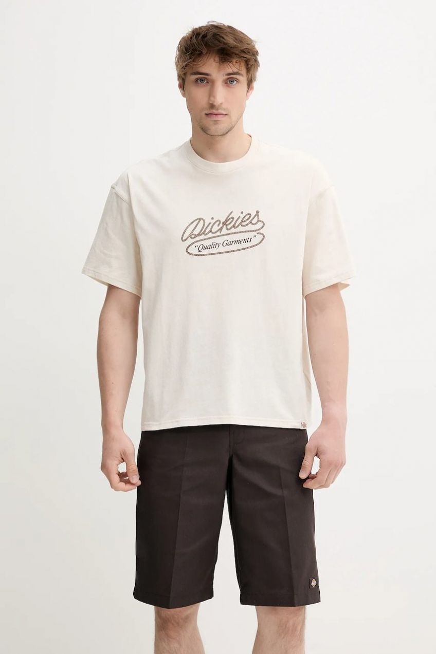 Bavlnené tričko Dickies pánske, béžová farba, s potlačou, DK0A4Z8QF901