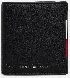 Kožená peňaženka Tommy Hilfiger čierna farba, AM0AM13516