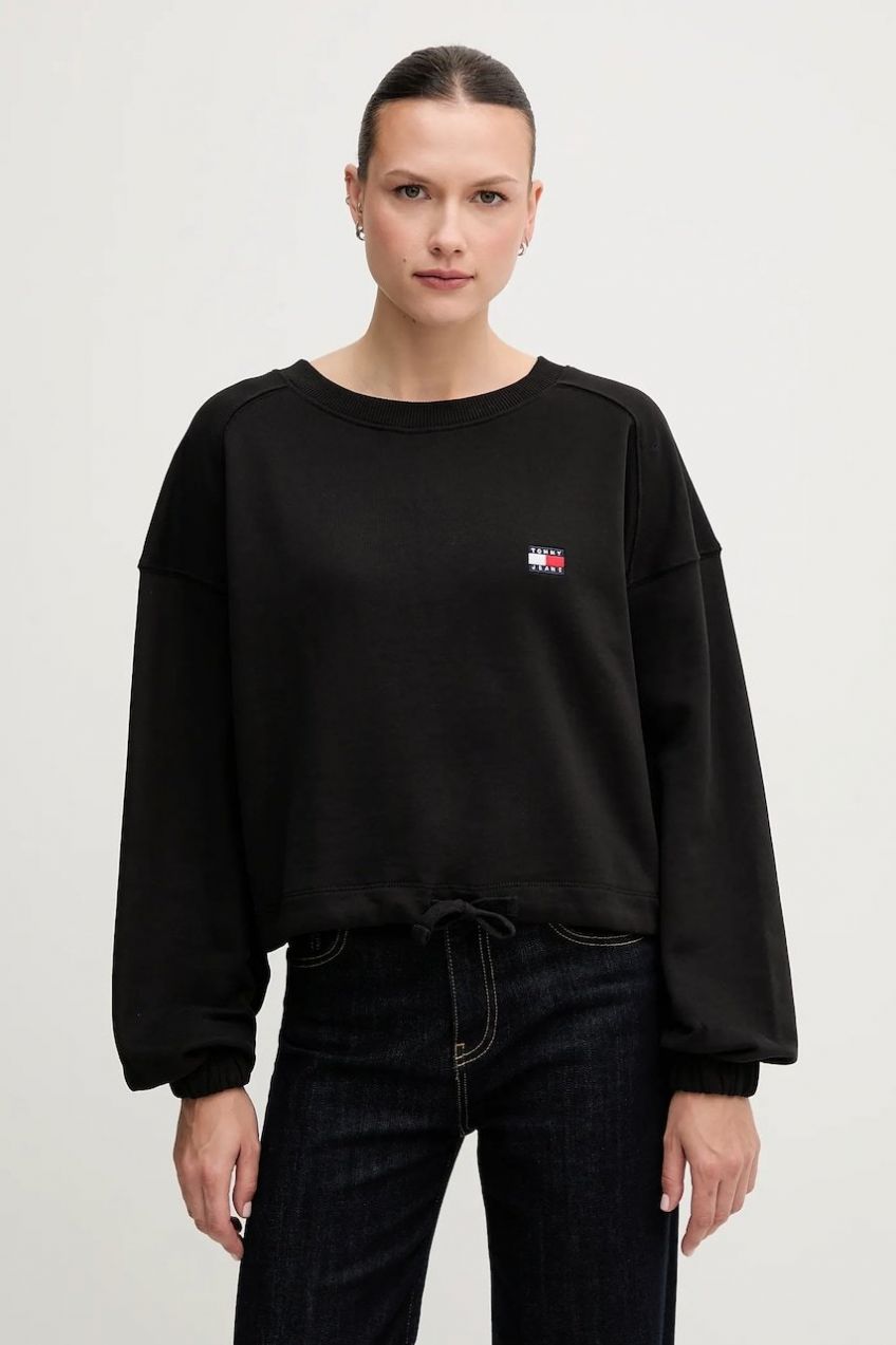 Bavlnená mikina Tommy Jeans čierna farba, jednofarebná, DW0DW21344
