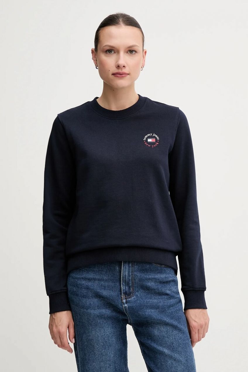 Bavlnená mikina Tommy Jeans tmavomodrá farba, s potlačou, DW0DW20639