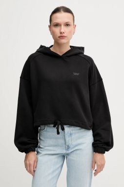 Bavlnená mikina Tommy Jeans čierna farba, s kapucňou, jednofarebné, DW0DW20314