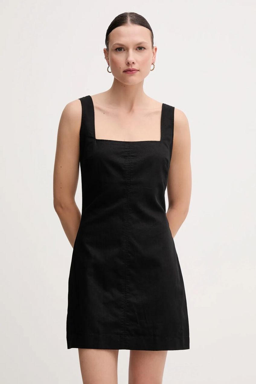 Šaty s prímesou ľanu Calvin Klein Jeans čierna farba, mini, priliehavé, J20J225277