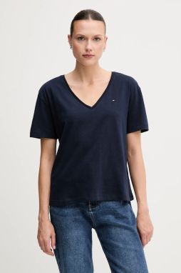Bavlnené tričko Tommy Hilfiger dámske, tmavomodrá farba, WW0WW43901