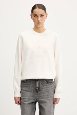 Bavlnená mikina Tommy Jeans béžová farba, s nášivkou, DW0DW20637