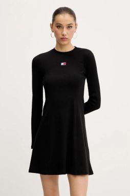 Šaty Tommy Jeans čierna farba, mini, áčkový strih, DW0DW20666