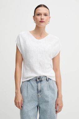 Sveter s prímesou ľanu United Colors of Benetton biela farba, ľahké, 125GD402P