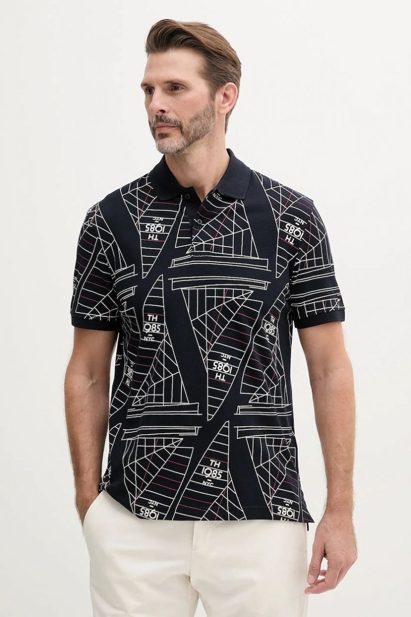 Bavlnené polo tričko Tommy Hilfiger tmavomodrá farba, vzorovaná, MW0MW39309