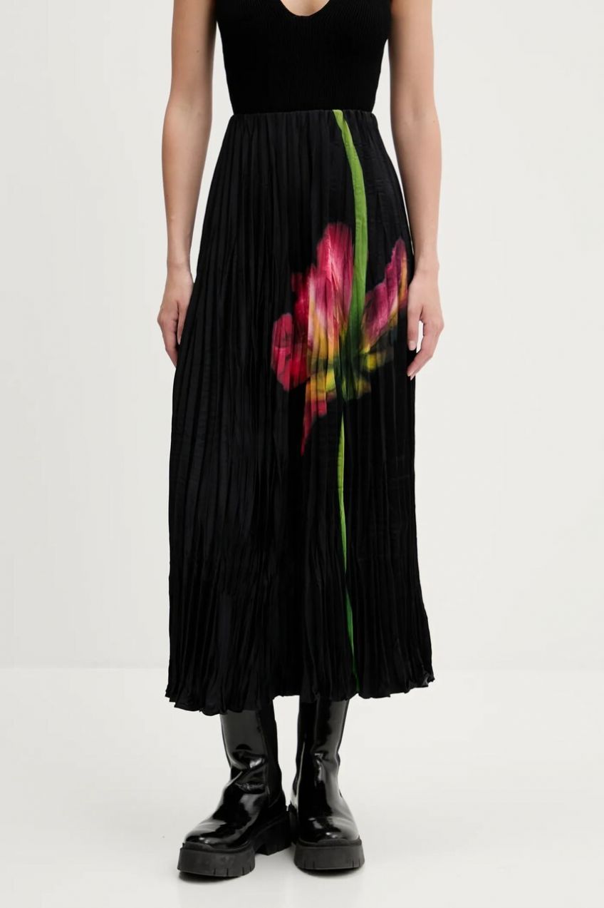 Sukňa Desigual FOLLET čierna farba, maxi, áčkový strih, 25SWFW06