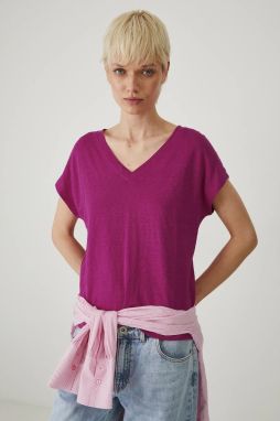 Ľanové tričko Medicine dámsky, fialová farba