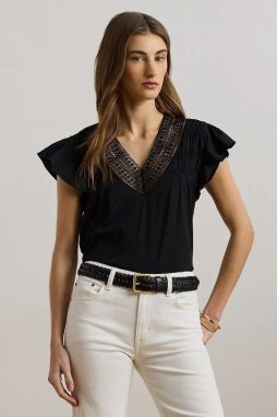 Blúzka Lauren Ralph Lauren dámska, čierna farba, jednofarebná, 200963917