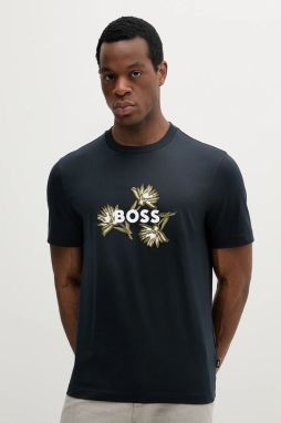 Bavlnené tričko BOSS pánske, tmavomodrá farba, s nášivkou, 50536796